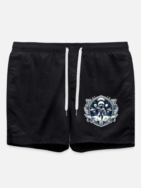 Astronaut Moon UFO Logo - Swim Trunks - black