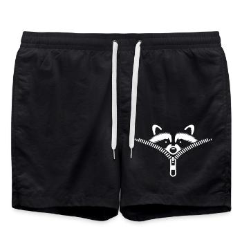 Small raccoon hidden in a zipper - Swim Trunks - black - Front - AI Model Male 185 light (185cm)