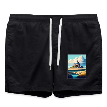 Mont Saint Michel Frankreich Vintage Reiseposter WPA - Badeshorts - Schwarz - Vorne - AI Model Male 185 light (185cm)