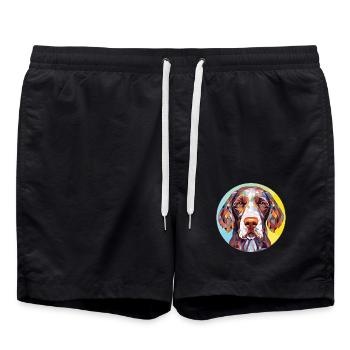 Deutsch Kurzhaar Vorstehhund Rasse Aquarell - Badeshorts - Schwarz - Vorne - AI Model Male 185 light (185cm)