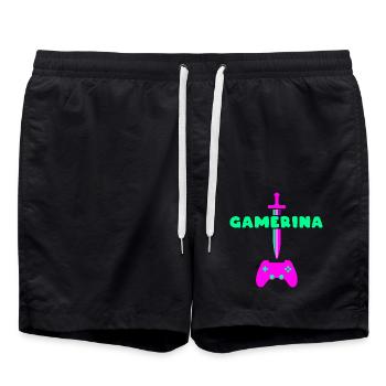 Gamerina #2 Neon Schwert Controller - Badeshorts - Schwarz - Vorne - AI Model Male 185 light (185cm)