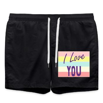 HEILIGER VALENTINSTAG. Junggesellinnenabschied. ICH LIEBE DICH. ICH LIEBE DICH. LIEBE - Badeshorts - Schwarz - Vorne - AI Model Male 185 light (185cm)