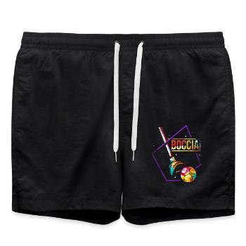 Treffsicherer Boccia Rollstuhlathlet - Badeshorts - Schwarz - Vorne - AI Model Male 185 light (185cm)