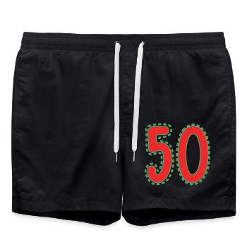 50. 50 YEARS. 50th ANNIVERSARY. 50 YEARS ANNIVERSARY. - Swim Trunks - black - Front - AI Model Male 185 light (185cm)