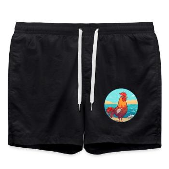 Hahn Aquarell Karikatur Kawaii Clipart Tier - Badeshorts - Schwarz - Vorne - AI Model Male 185 light (185cm)