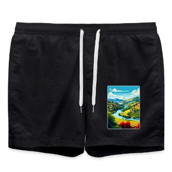 Douro-Tal Portugal Vintage Reiseposter WPA - Badeshorts - Schwarz - Vorne - AI Model Male 185 light (185cm)