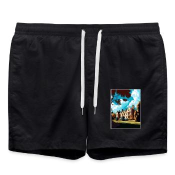Anglesey Abbey Dekoration Vintage Reiseposter - Badeshorts - Schwarz - Vorne - AI Model Male 185 light (185cm)