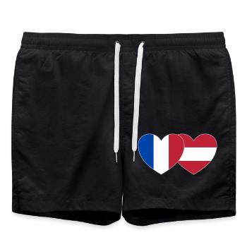 Frankreich Österreich Flagge Herz - Badeshorts - Schwarz - Vorne - AI Model Male 185 light (185cm)