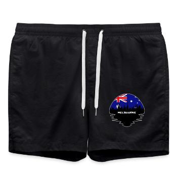 Melbourne Australien Flagge Skyline Silhouette Reisen - Badeshorts - Schwarz - Vorne - AI Model Male 185 light (185cm)
