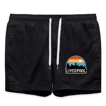 Liverpool England Flagge Skyline Reisesouvenir - Badeshorts - Schwarz - Vorne - AI Model Male 185 light (185cm)