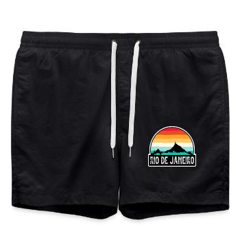 Rio De Janeiro Brasilien-Flagge Skyline Reise-Souvenir - Badeshorts - Schwarz - Vorne - AI Model Male 185 light (185cm)