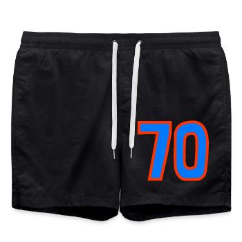 70. 70 JAHRE. 70-JÄHRIGES JUBILÄUM. 70-JÄHRIGES JUBILÄUM. - Badeshorts - Schwarz - Vorne - AI Model Male 185 light (185cm)
