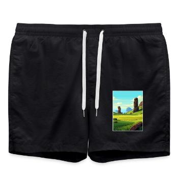 Osterinsel Dekoration Vintage Reiseposter WPA - Badeshorts - Schwarz - Vorne - AI Model Male 185 light (185cm)