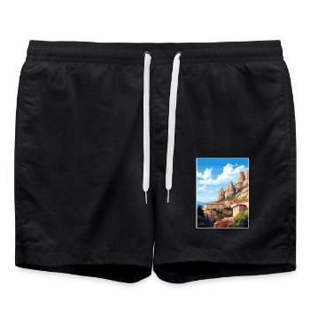 Montserrat Spanien Vintage Reiseposter Souvenir - Badeshorts - Schwarz - Vorne - AI Model Male 185 light (185cm)