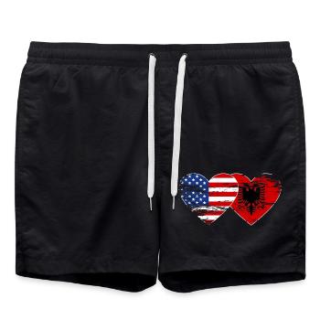USA Albanien Flagge Herz used - Badeshorts - Schwarz - Vorne - AI Model Male 185 light (185cm)