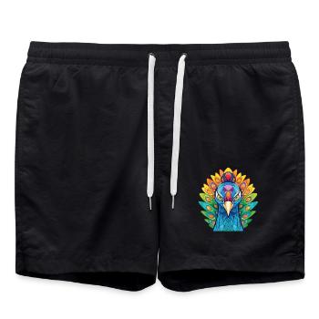 Pfau Buntes Aquarell Tier Illustration - Badeshorts - Schwarz - Vorne - AI Model Male 185 light (185cm)