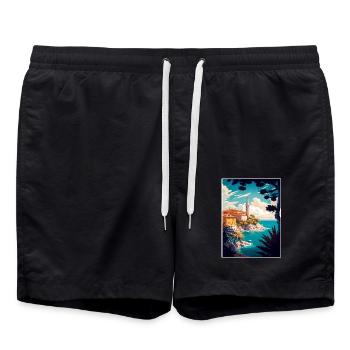 Rovinj Kroatien Vintage Reiseposter WPA Souvenir - Badeshorts - Schwarz - Vorne - AI Model Male 185 light (185cm)