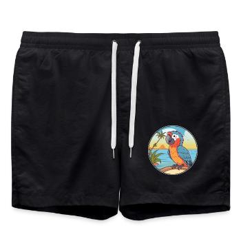 Papagei Aquarell Cartoon Kawaii Clipart Tier - Badeshorts - Schwarz - Vorne - AI Model Male 185 light (185cm)