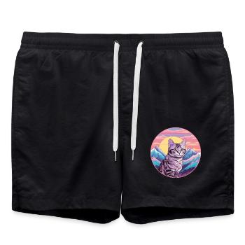 Brasilianische Kurzhaarkatze Bunte Karikatur Watercolo - Badeshorts - Schwarz - Vorne - AI Model Male 185 light (185cm)