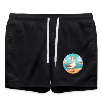 Gans Aquarell Cartoon Kawaii Clipart Tier - Badeshorts - Schwarz - Vorne - AI Model Male 185 light (185cm)
