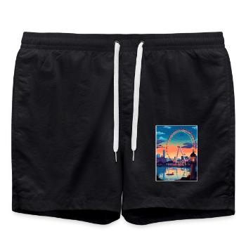 London Eye Vintage Reiseposter WPA Souvenir - Badeshorts - Schwarz - Vorne - AI Model Male 185 light (185cm)