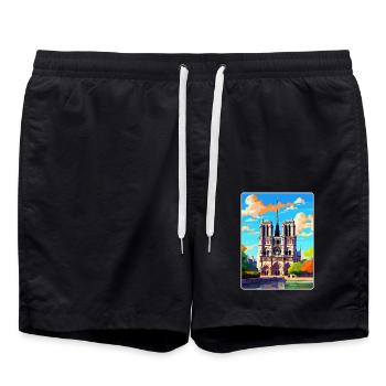 Notre Dame Frankreich Vintage Reiseplakat Souvenir - Badeshorts - Schwarz - Vorne - AI Model Male 185 light (185cm)