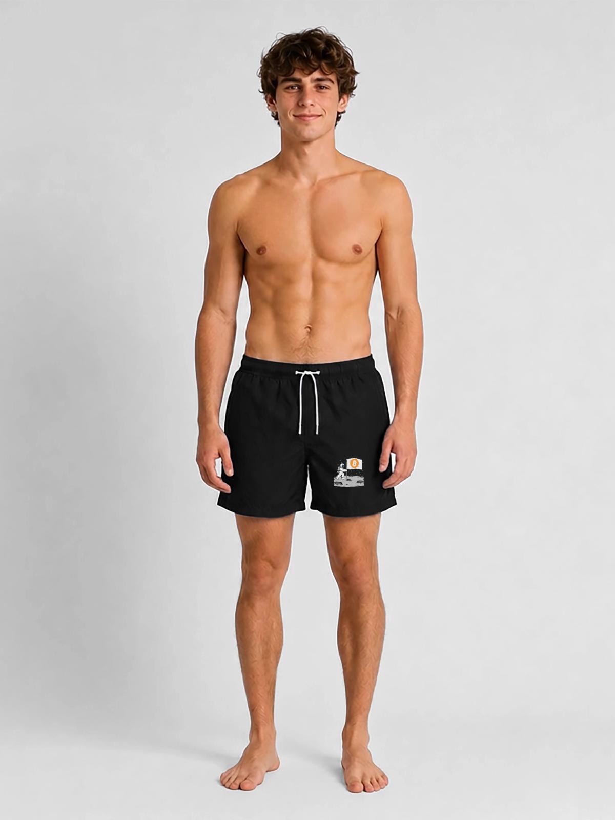 Astronaut Bitcoin Mond BTC - Badeshorts - Schwarz - Vorne - AI Model Male 185 light (185cm)
