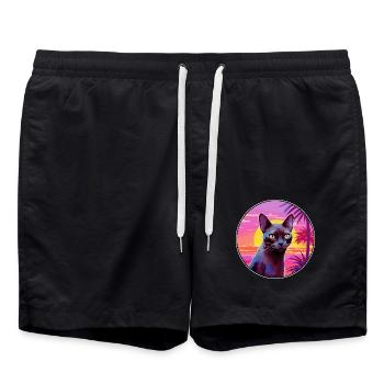 Burmaische Katze Rasse Aquarell Karikatur Kawaii Haustier - Badeshorts - Schwarz - Vorne - AI Model Male 185 light (185cm)