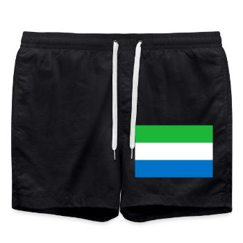 Sierra Leone – Flaggenwappen Grün, Weiß Blau - Badeshorts - Schwarz - Vorne - AI Model Male 185 light (185cm)