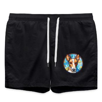 Glatte Foxterrier-Hunderasse buntes Aquarell - Badeshorts - Schwarz - Vorne - AI Model Male 185 light (185cm)