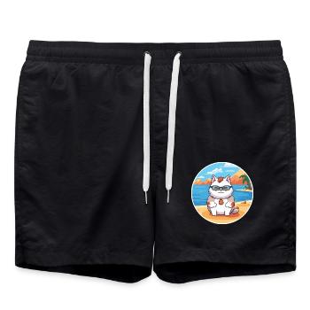 Katze Aquarell Karikatur Kawaii Clipart Tier - Badeshorts - Schwarz - Vorne - AI Model Male 185 light (185cm)