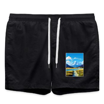 Mount Cook Nationalpark Neuseeland Reiseposter - Badeshorts - Schwarz - Vorne - AI Model Male 185 light (185cm)
