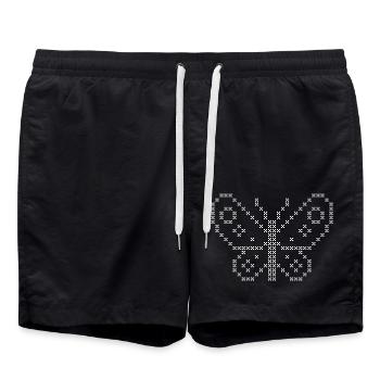 Cross stitch BUTTERFLY white - Swim Trunks - black - Front - AI Model Male 185 light (185cm)