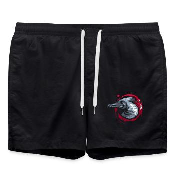 Wachsamer Kormoran Fischerglück - Badeshorts - Schwarz - Vorne - AI Model Male 185 light (185cm)