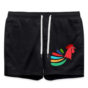 HAHN. HENNE. KÜKEN. TIER. TIERE. NATUR - Badeshorts - Schwarz - Vorne - AI Model Male 185 light (185cm)