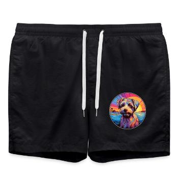 Sportliche Lucas Terrier Hunderasse Bunte Karikatur - Badeshorts - Schwarz - Vorne - AI Model Male 185 light (185cm)