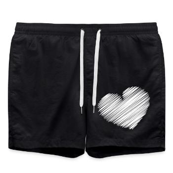 HERZ. HERZ. HERZ. KÜSSEN. SCHMATZEN. KÜSST. LÄCHELN. - Badeshorts - Schwarz - Vorne - AI Model Male 185 light (185cm)