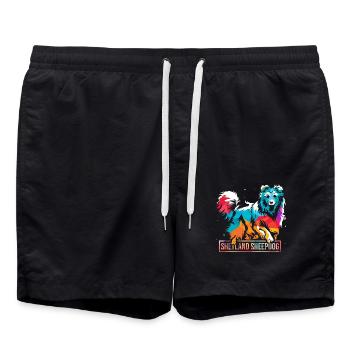 Wachsamer Sheltie Hütehundprofi - Badeshorts - Schwarz - Vorne - AI Model Male 185 light (185cm)