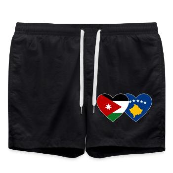 Jordanien Kosovo Flagge Herz - Badeshorts - Schwarz - Vorne - AI Model Male 185 light (185cm)
