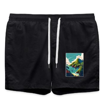 Dominica Karibik Vintage Reiseposter Souvenir - Badeshorts - Schwarz - Vorne - AI Model Male 185 light (185cm)