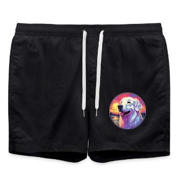 Große Pyrenäen-Hunderasse Bunte Karikatur Watercol - Badeshorts - Schwarz - Vorne - AI Model Male 185 light (185cm)