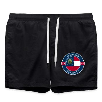 Savannah Georgia Flagge USA Reise Souvenir Abzeichen - Badeshorts - Schwarz - Vorne - AI Model Male 185 light (185cm)