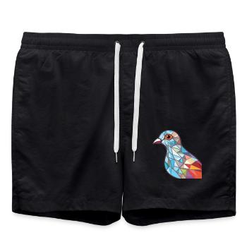 Taube buntes Aquarell Tier Haustier Illustration - Badeshorts - Schwarz - Vorne - AI Model Male 185 light (185cm)