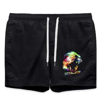 Knuffiges Shetlandpony Kinderfreund - Badeshorts - Schwarz - Vorne - AI Model Male 185 light (185cm)