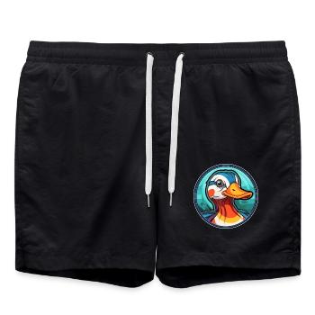 Mandarinente Buntglas Bunte Karikatur Kawai - Badeshorts - Schwarz - Vorne - AI Model Male 185 light (185cm)