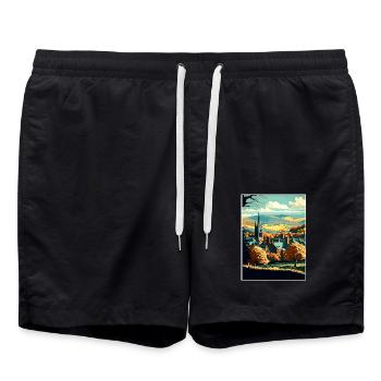 Tolles Malvern England Vintage Reiseposter WPA - Badeshorts - Schwarz - Vorne - AI Model Male 185 light (185cm)