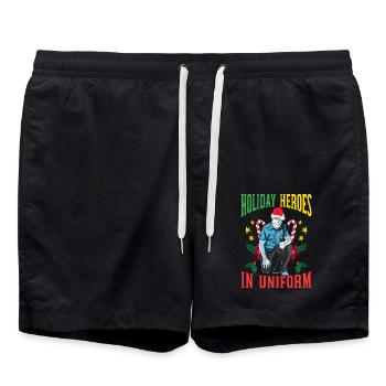 Feiertagshelden in Uniform Weihnachtsmann Polizei - Badeshorts - Schwarz - Vorne - AI Model Male 185 light (185cm)