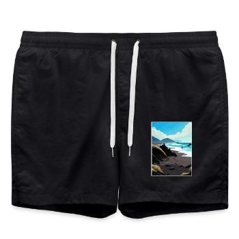 Black Sands Beach Decorschwarzes Kalifornisches Souvenir - Badeshorts - Schwarz - Vorne - AI Model Male 185 light (185cm)