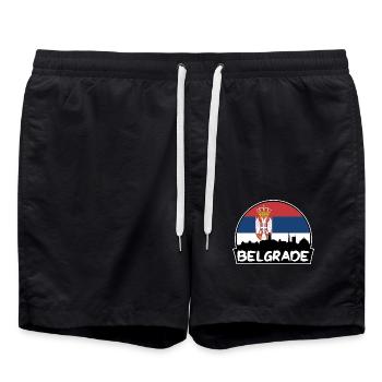 Belgrad Serbien Flagge Skyline Silhouette Reisen - Badeshorts - Schwarz - Vorne - AI Model Male 185 light (185cm)