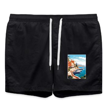 Cote D Azur Frankreich Vintage Reiseposter Souvenir - Badeshorts - Schwarz - Vorne - AI Model Male 185 light (185cm)